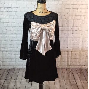 Holiday Party Dress, Black Crushed Velvet & Bow